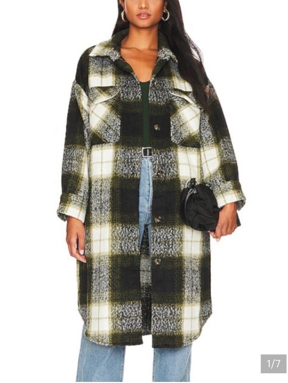 Steve Madden - Olive Green, Black & Cream Plaid Utility Shacket